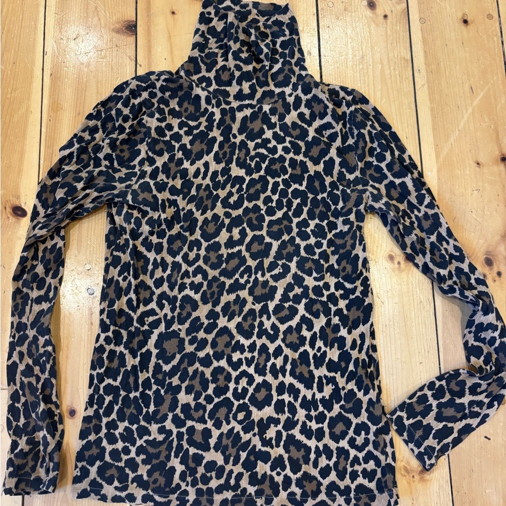 J crew Leopard Print Long Sleeve Turtleneck Top, medium